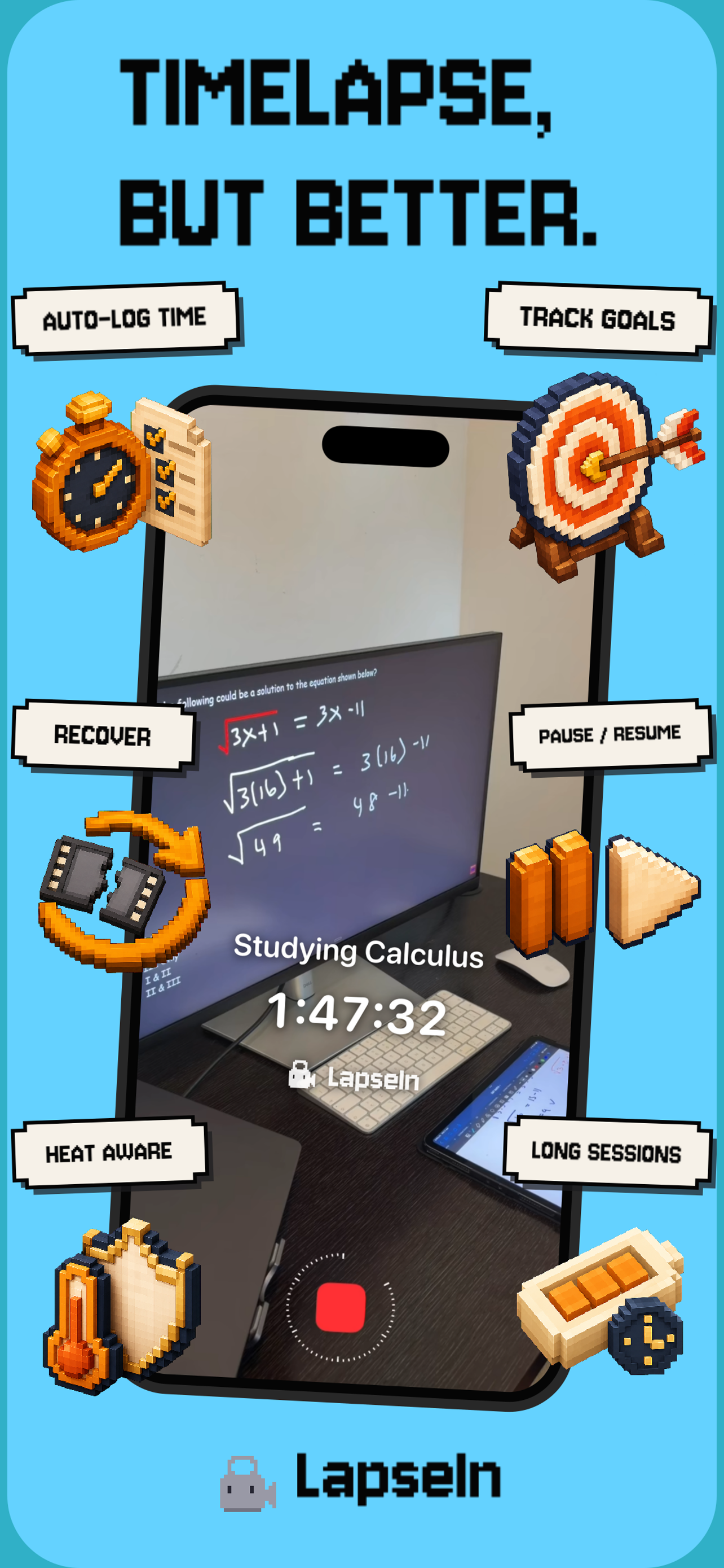 LapseIn automatically logs time and tracks goals while recording a timelapse